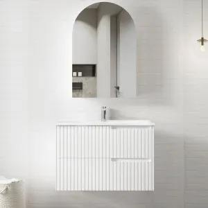 Noosa 900mm Satin White Wall Hung Vanity with Ceramic Top by Otti Australia, a Vanities for sale on Style Sourcebook