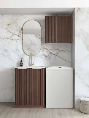 Wall and Base Cabinets Kit 650 Havana Sable Walnut Fluted with Cloudy Carrara Top by Otti Australia, a Cabinetry for sale on Style Sourcebook