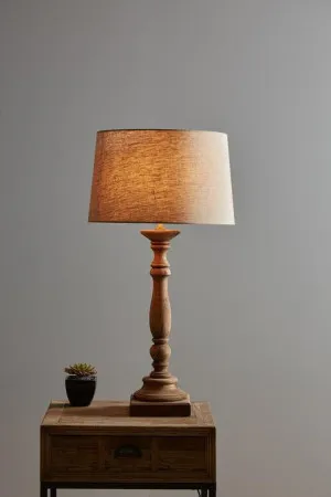 Candela Small - Dark Natural - Turned Wood Candlestick Table Lamp by Florabelle Living, a Lighting for sale on Style Sourcebook