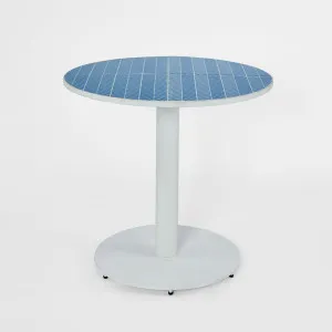 Herringbone Round Table Outdoor Iron White with blue tiled top by Florabelle Living, a Tables for sale on Style Sourcebook
