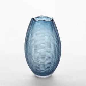 Artem Glass Vase Blue Carved M by Florabelle Living, a Decorative Accessories for sale on Style Sourcebook
