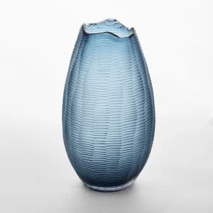 Artem Glass Vase Blue Carved L by Florabelle Living, a Decorative Accessories for sale on Style Sourcebook