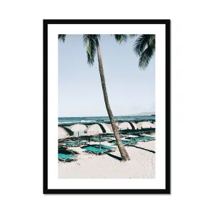 Coastal Blue Sun Beds Waikiki Framed Print by Seek & Ramble, a Prints for sale on Style Sourcebook