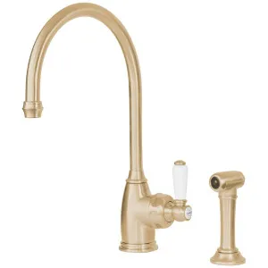 Shaws by Perrin & Rowe Yarrow Kitchen Mixer with Rinse - Satin Brass AUSH-4346SBWPC by Shaws by Perrin & Rowe, a Kitchen Taps & Mixers for sale on Style Sourcebook