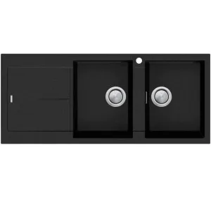 ST-BL1517 OF San-Black Dble RHB B&DR by Santorini, a Kitchen Sinks for sale on Style Sourcebook