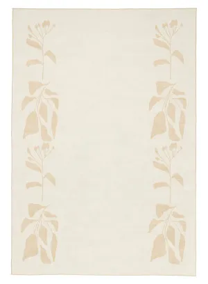 Eugenie Neutral Botanical Border Washable Rug by Miss Amara, a Contemporary Rugs for sale on Style Sourcebook