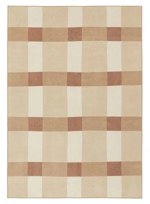 Lucca Beige Ivory and Terracotta Checkered Indoor Outdoor Rug by Miss Amara, a Contemporary Rugs for sale on Style Sourcebook