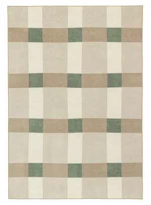 Forio Beige Ivory and Olive Green Checkered Indoor Outdoor Rug by Miss Amara, a Contemporary Rugs for sale on Style Sourcebook