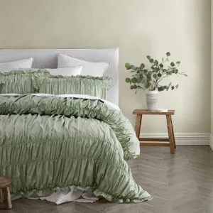 Vintage Design Haven Sage Washed Cotton Quilt Cover Set by null, a Quilt Covers for sale on Style Sourcebook