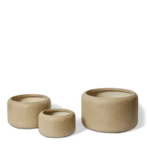 Saheed Low Fibrestone Planter Set 3 - 34 x 34 x 20cm / 44 x 44 x 26cm / 55 x 55 x 33cm by Elme Living, a Baskets, Pots & Window Boxes for sale on Style Sourcebook