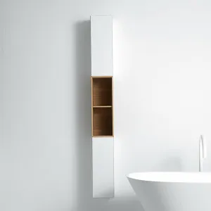 Falper Gloss White Quattro Zero Hanging Cabinet with Solid Skin Oak Shelves - 652911 by Falper, a Bathroom Storage Cabinets for sale on Style Sourcebook