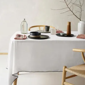 Vintage Design Atelier White with Black Edge Linen Cotton Tablecloth by null, a Table Cloths & Runners for sale on Style Sourcebook