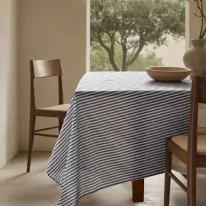 Vintage Design Riveria Stripe Blue Round Linen Cotton Tablecloth by null, a Table Cloths & Runners for sale on Style Sourcebook