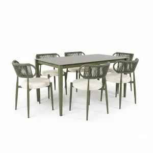 Cabria 7 Piece Sintered Stone Outdoor Dining Set in Green by Luxo Outdoors, a Tables for sale on Style Sourcebook