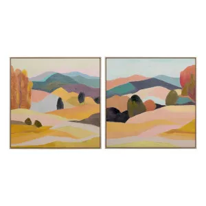 Coloured Landscape Box Framed Canvas Set of 2 in 80 x 80cm by OZ Design, a Painted Canvases for sale on Style Sourcebook