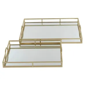 Tinka Set of 2 Rectangular Gold Metal Decor/ Serving Trays by Coast to Coast, a Trays for sale on Style Sourcebook