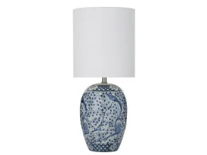 Set Of 2 Bai Ceramic Table Hampton Lamps Navy & White With Linen Shade by Coast to Coast, a Lamps for sale on Style Sourcebook