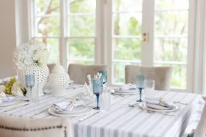 Blue French Striped Cotton Tablecloth 150cmx150cm by NF Living, a Table Cloths & Runners for sale on Style Sourcebook