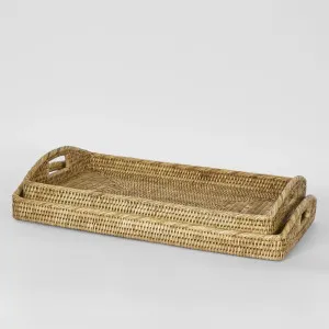 Handcrafted Rattan Paume Rectangle 2 Piece Tray Set Natural by Florabelle Living, a Trays for sale on Style Sourcebook