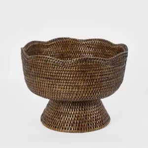 Paume Scallop Rattan Fruit Bowl on Stand Antique Brown by Florabelle Living, a Salad Bowls & Servers for sale on Style Sourcebook