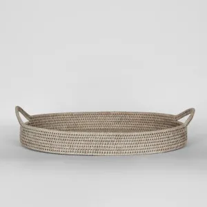 Paume Rattan Oval Serving Tray with Handles White wash by Florabelle Living, a Trays for sale on Style Sourcebook