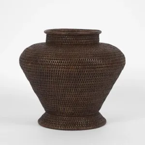 Paume Rattan Flower Urn Large Antique Brown by Florabelle Living, a Vases & Jars for sale on Style Sourcebook