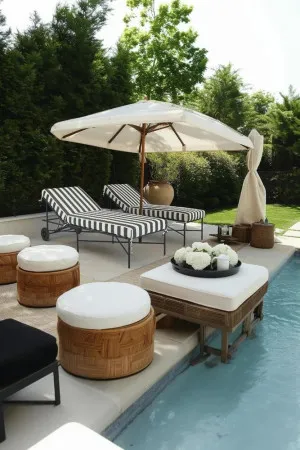 Sheffield Sunlounge Outdoor Bed Iron B/W Stripe Cushion PRE ORDER ETA 12/11/2025 by Florabelle Living, a Outdoor Sunbeds & Daybeds for sale on Style Sourcebook