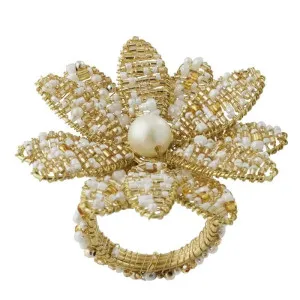 Set of 4 Beaded Magnolia Napkin Ring Acryl 9x9cm Gold by Coast to Coast, a Napkins for sale on Style Sourcebook
