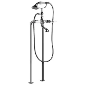 Brodware Neu England Bath Mixer With Hand Shower & White Porcelain Lever Durobrite Chrome by Brodware, a Shower Heads & Mixers for sale on Style Sourcebook