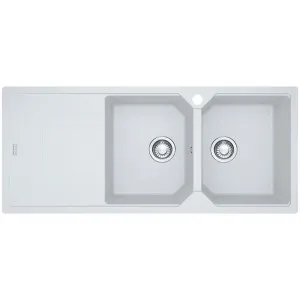 Franke Urban Fragranite Polar White Topmount Double Bowl Sink with Left Hand Drainer by Franke, a Bathroom Fixtures for sale on Style Sourcebook