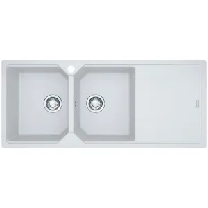 Franke Urban Fragranite Polar White Topmount Double Bowl Sink with Right Hand Drainer by Franke, a Bathroom Fixtures for sale on Style Sourcebook