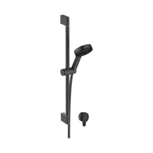 Hansgrohe Pulsify S Shower Set 105 1jet with Shower Bar 65cm and Wall Outlet Matte Black by Hansgrohe, a Bathroom Taps & Mixers for sale on Style Sourcebook