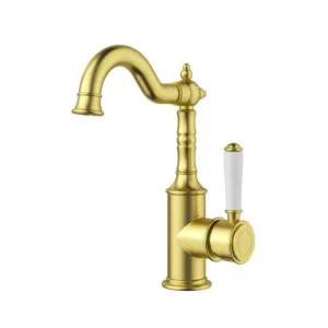 Ikon Clasico Basin Mixer Ceramic Handle Brushed Gold by Ikon, a Bathroom Taps & Mixers for sale on Style Sourcebook