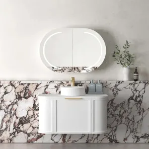 Otti Hampshire 900mm Satin White Wall Hung Curve Vanity (Cabinet Only) by Otti, a Vanities for sale on Style Sourcebook