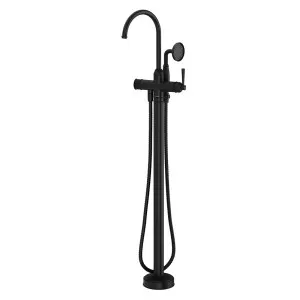 Phoenix Cromford Floor Mounted Bath Mixer with Hand Shower, Matte Black by PHOENIX, a Shower Heads & Mixers for sale on Style Sourcebook