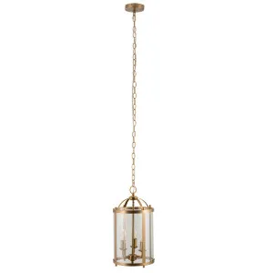 Manor Classic Steel Pendant with Clear Glass and Brass Detailing 3 Light by Lighting Inspirations, a Pendant Lighting for sale on Style Sourcebook