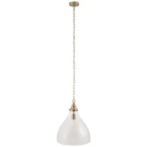Keys Classic Glass Pendant with Satin Brass Accents Large by Lighting Inspirations, a Pendant Lighting for sale on Style Sourcebook