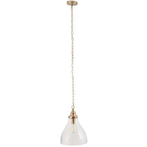 Keys Classic Glass Pendant with Satin Brass Accents Small by Lighting Inspirations, a Pendant Lighting for sale on Style Sourcebook