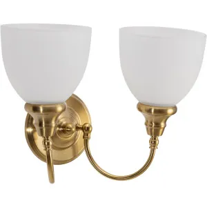 Benson Classic U-Arm 2 Light Wall Sconce with Opal Glass Shades Satin Brass by Lighting Inspirations, a Wall Lighting for sale on Style Sourcebook