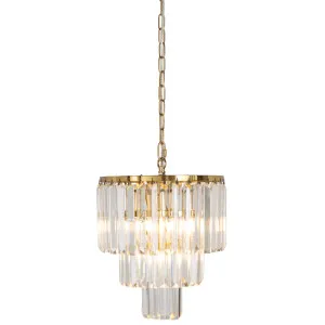 Celestial 3 Tier Cascading Crystal Pendant Satin Brass by Lighting Inspirations, a Chandeliers for sale on Style Sourcebook