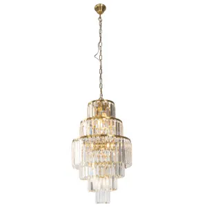 Celestial Multi-tier Cascading Crystal Pendant Satin Brass by Lighting Inspirations, a Chandeliers for sale on Style Sourcebook