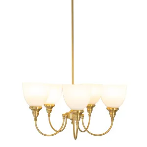 Benson Upward Arm Opal Glass Pendant with Satin Brass Frame - 5 Light by Lighting Inspirations, a Lighting for sale on Style Sourcebook