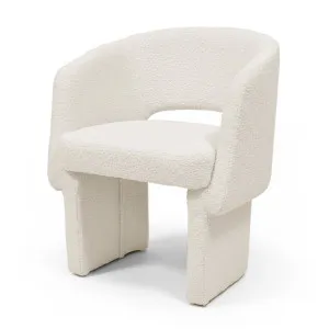 Avela Boucle Fabric Curved Accent Armchair in Cream White by Luxo Furniture, a Chairs for sale on Style Sourcebook