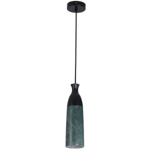 CLA Marmol Slim Marble Cylinder Pendant with Textured Iron Accents Green Marble with Black Accent by Compact Lamps Australia, a Lighting for sale on Style Sourcebook