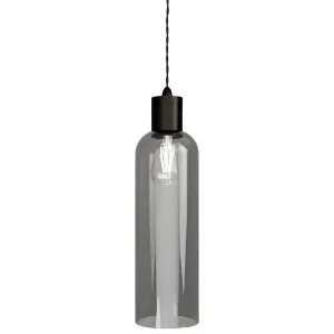 Lighting Republic Parlour Elong Glass Pendant with Textured Iron Suspension Smoke by Lighting Republic, a Pendant Lighting for sale on Style Sourcebook
