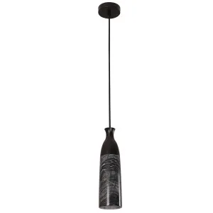 CLA Marmol Slim Marble Cylinder Pendant with Textured Iron Accents Grey Marble with Black Accent by Compact Lamps Australia, a Pendant Lighting for sale on Style Sourcebook
