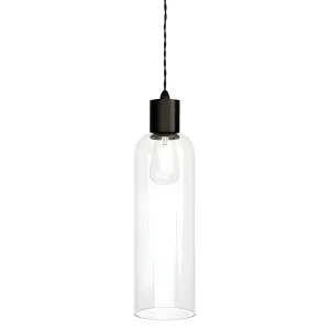 Lighting Republic Parlour Elong Glass Pendant with Textured Iron Suspension Clear by Lighting Republic, a Pendant Lighting for sale on Style Sourcebook