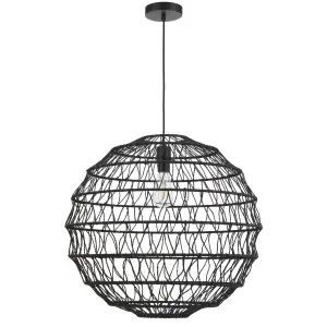 Telbix Ivalo Large Woven Fabric Pendant with Adjustable Shade Black by Telbix, a Pendant Lighting for sale on Style Sourcebook