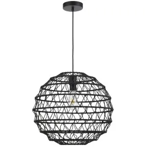 Telbix Ivalo Medium Woven Fabric Pendant with Adjustable Shade Black by Telbix, a Pendant Lighting for sale on Style Sourcebook