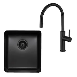 Titan Essentials Medium Bowl Sink & Pull Out Mixer Tap Package Matte Black TSBSPK402 by Titan, a Kitchen Sinks for sale on Style Sourcebook